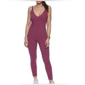 Plum Nike plunge back Ribbed Workout Jumpsuit women’s Size Medium